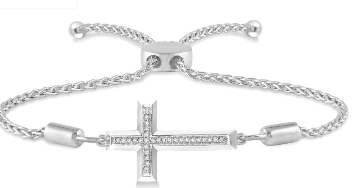 Diamond Cross Adjustable Bracelet in Sterling Silver