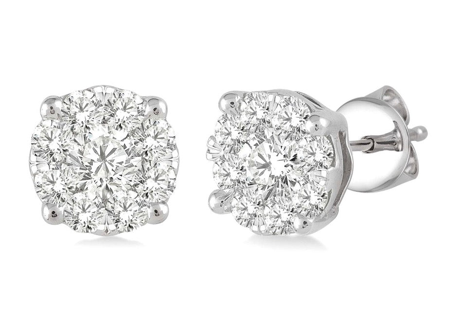 Round Diamond Cluster Stud Earrings