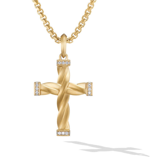 DY Helios Cross Pendant in 18K Yellow Gold with Pavé Diamonds