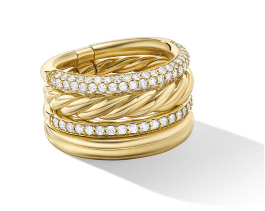 DY Mercer Multi Row Ring in 18K Yellow Gold with Pavé Diamonds