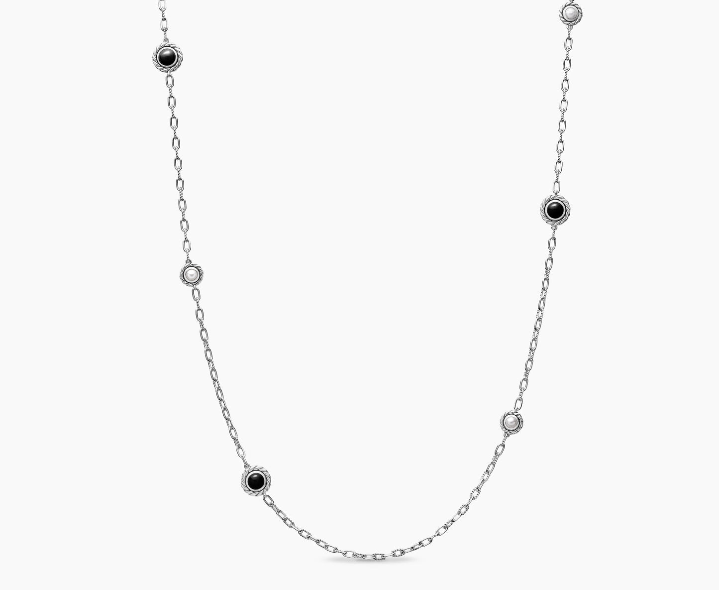 Pearl Classics Station Chain Necklace in Sterling Silver with Black Onyx, 4mm