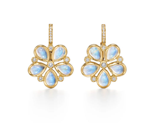 Luna Flower Blue Moonstone Earrings with Diamonds