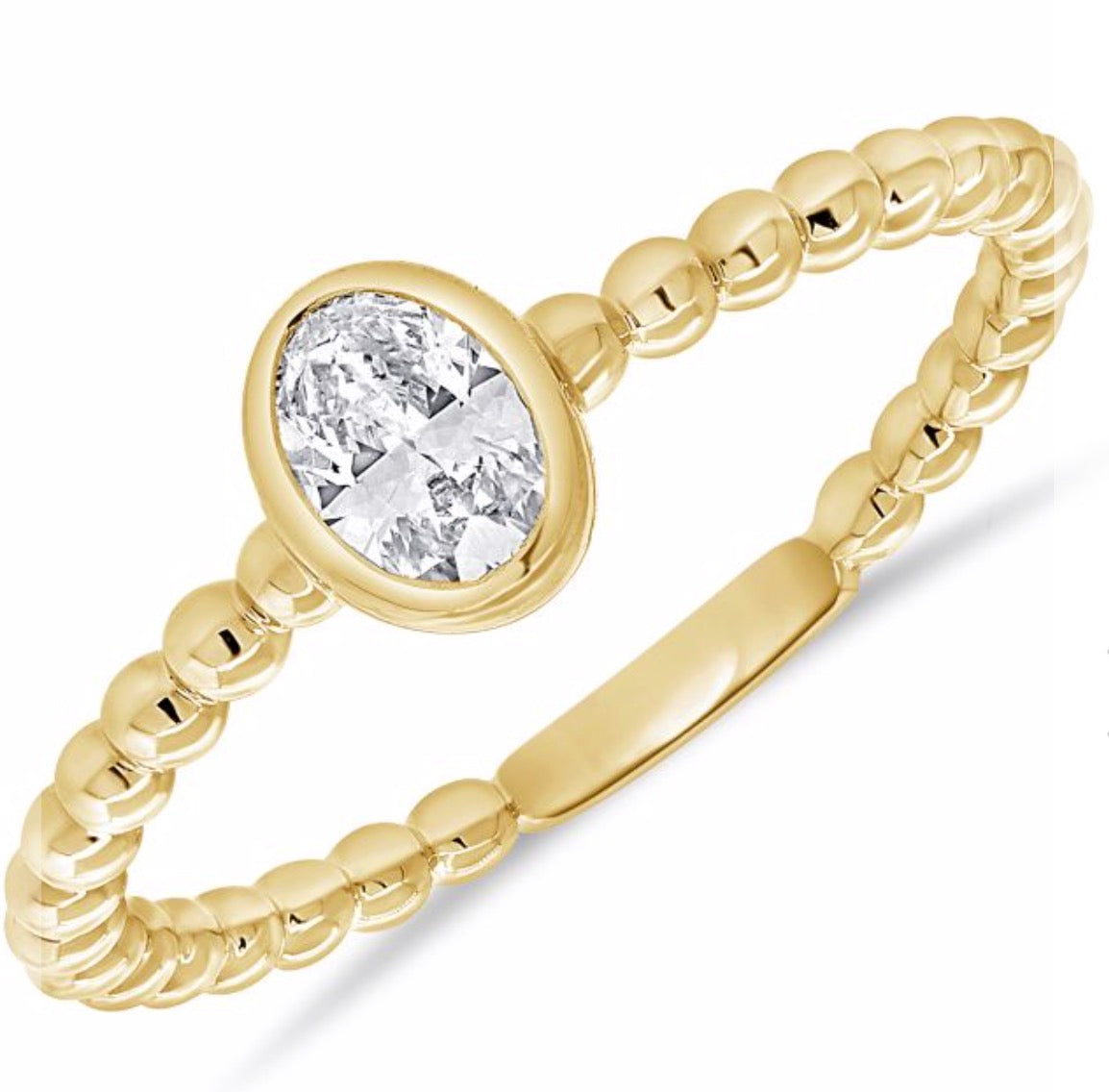 Oval Bezel Set Diamond Ring with Beaded Detail