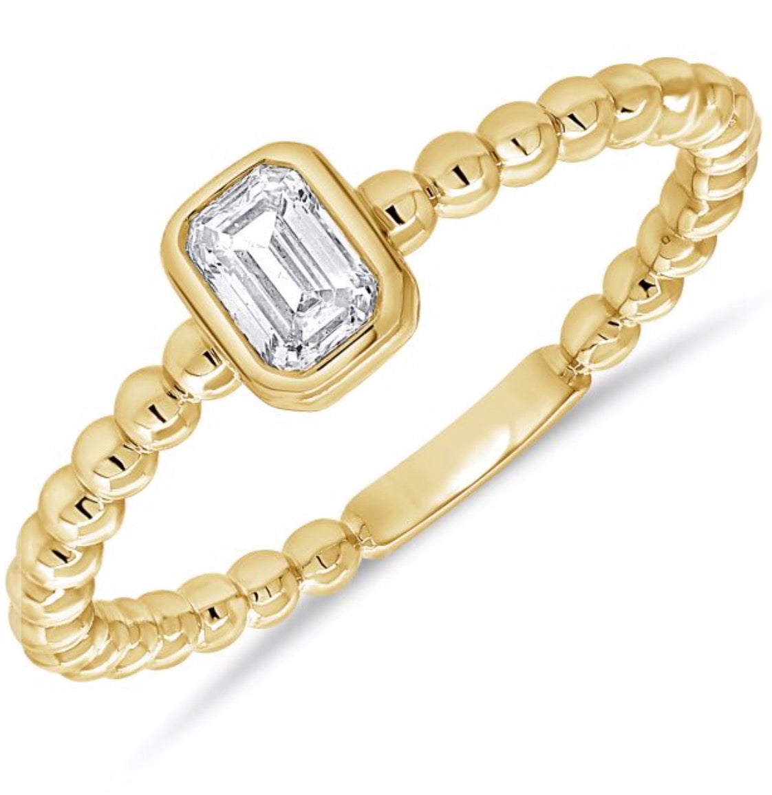 Bezel Set and Beaded Detail Emerald Cut Diamond Ring