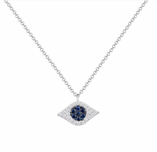 Evil Eye Necklace with Diamonds and Sapphires