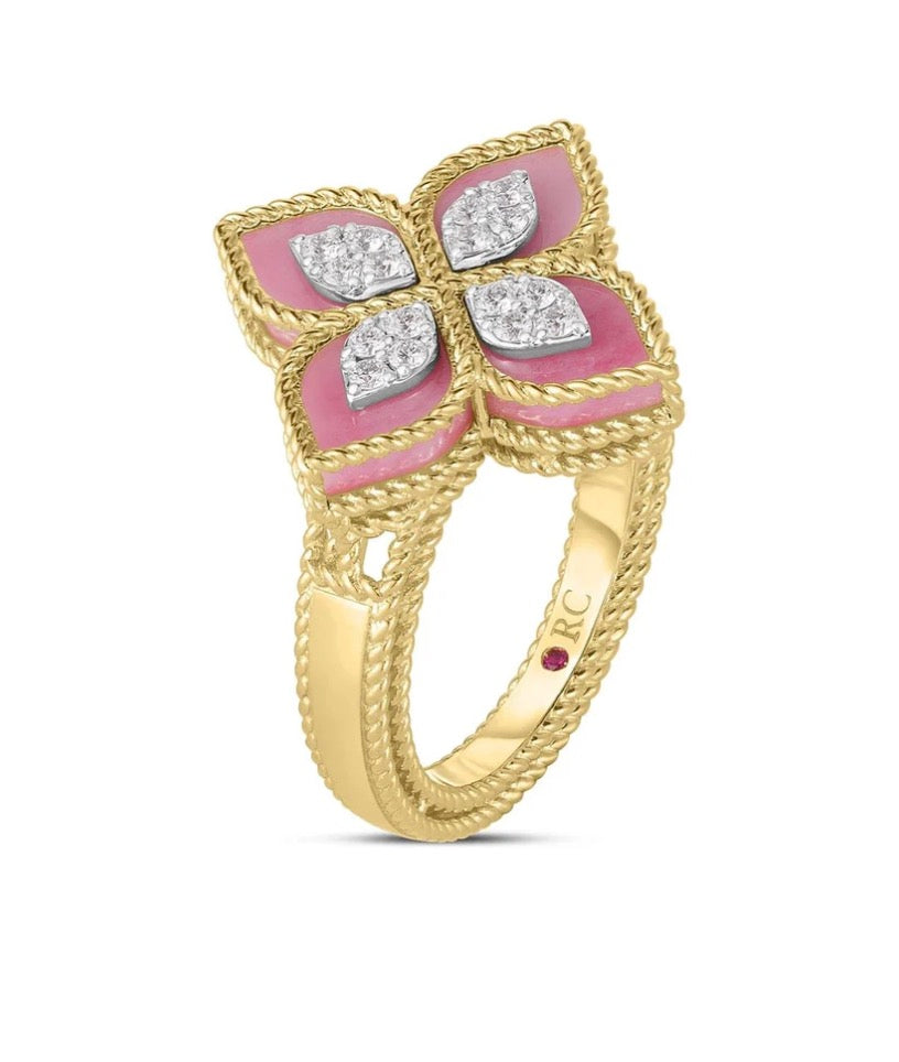 Large Rhodolite and Diamond Flower Ring