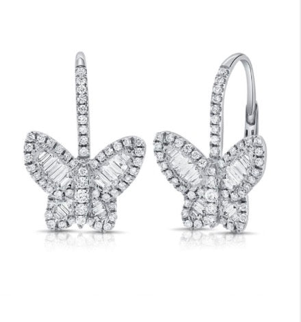 Baguette and Round Brilliant Diamond Butterfly Earrings