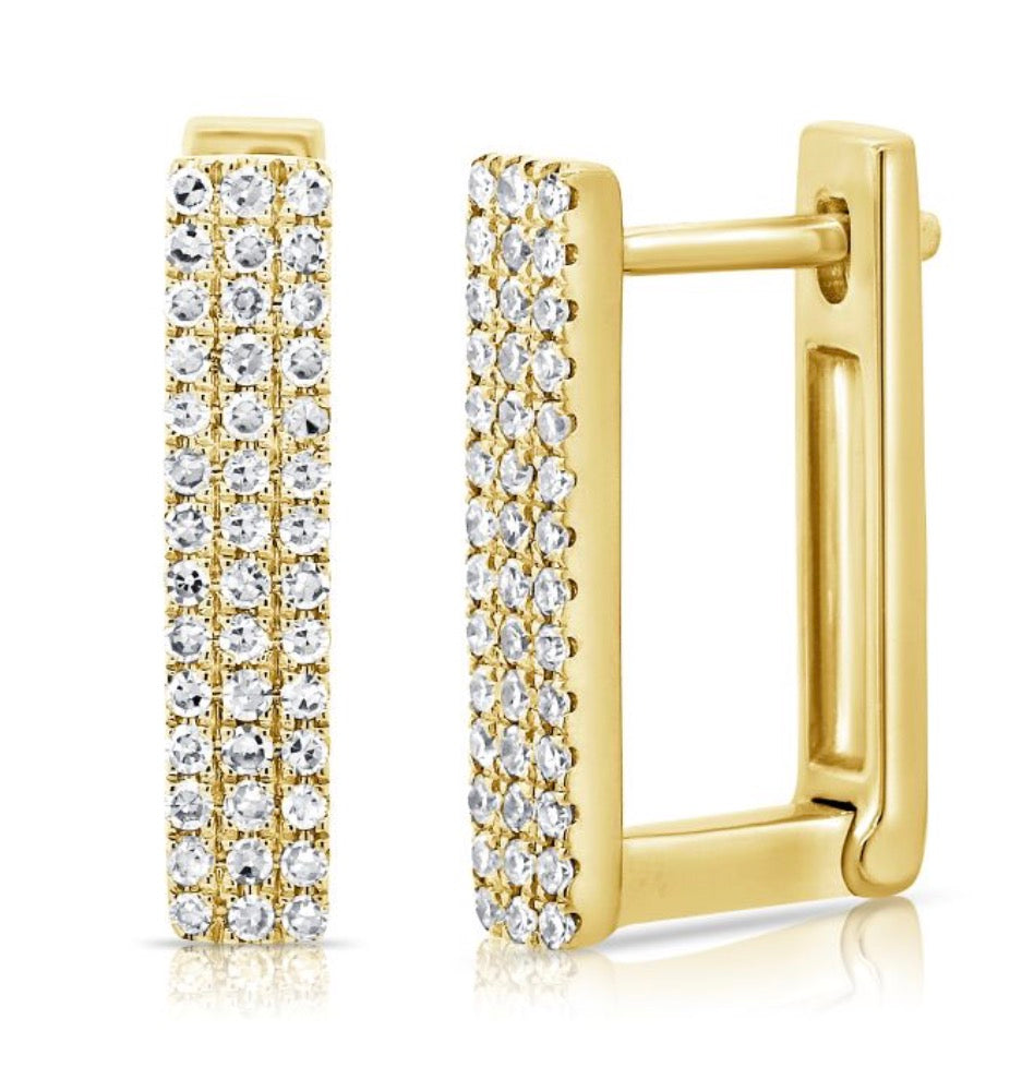 Diamond Square Hoop Earrings in Yellow Gold