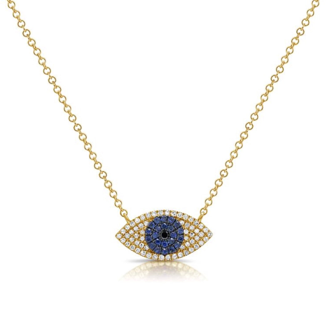 Evil Eye Necklace with Sapphires and Diamonds