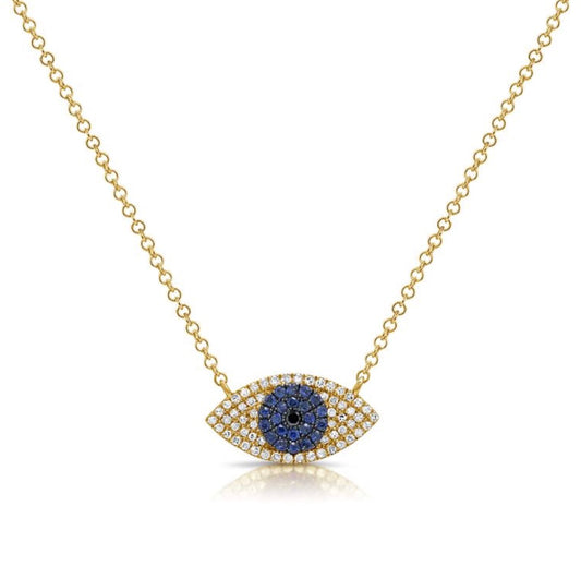 Evil Eye Necklace with Sapphires and Diamonds