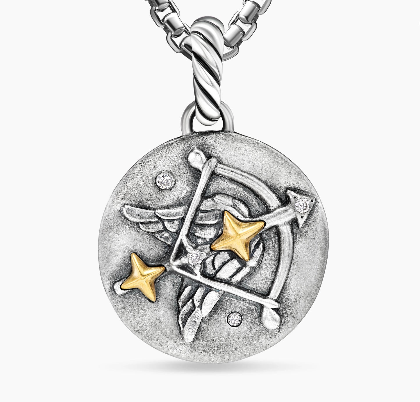 Sagittarius Amulet in Sterling Silver with 18K Yellow Gold and Diamonds, 19mm