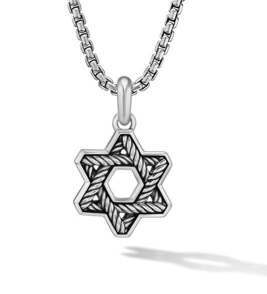 Cable Star of David Amulet in Sterling Silver, 19mm