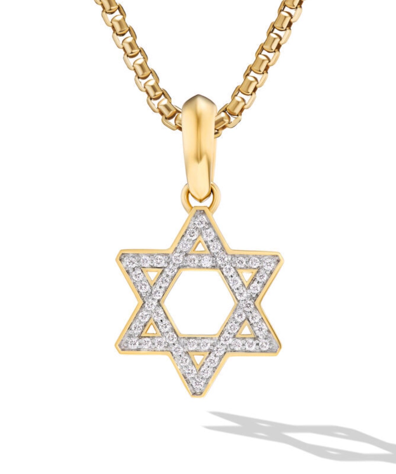 Star of David Pendant in 18K Yellow Gold with Diamonds, 19mm