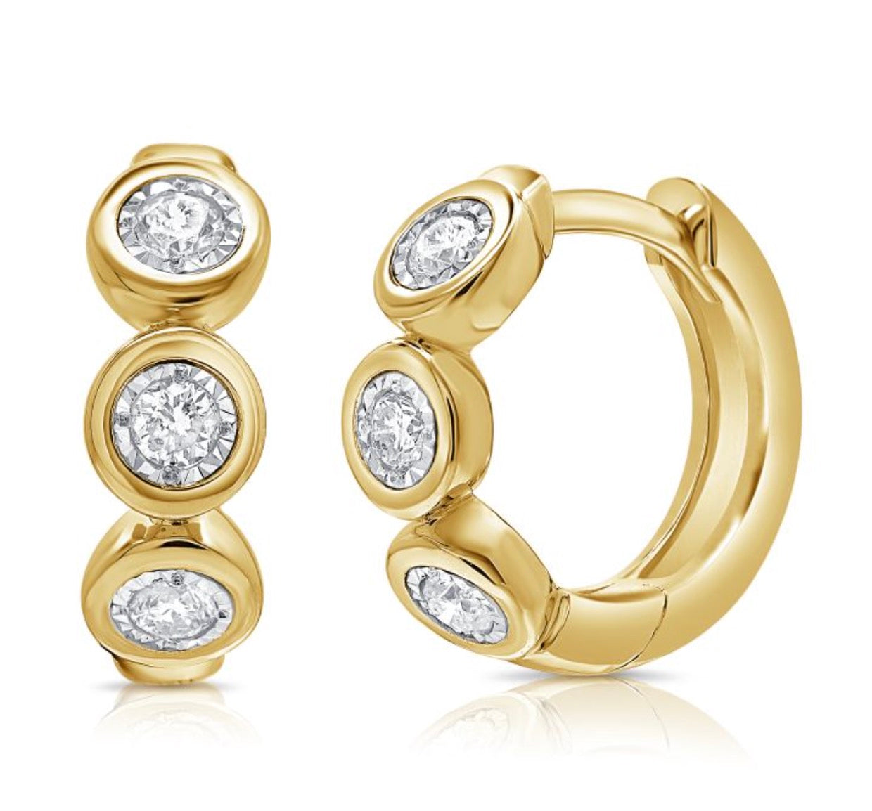 Three Bezel Set Diamond Huggie Earrings