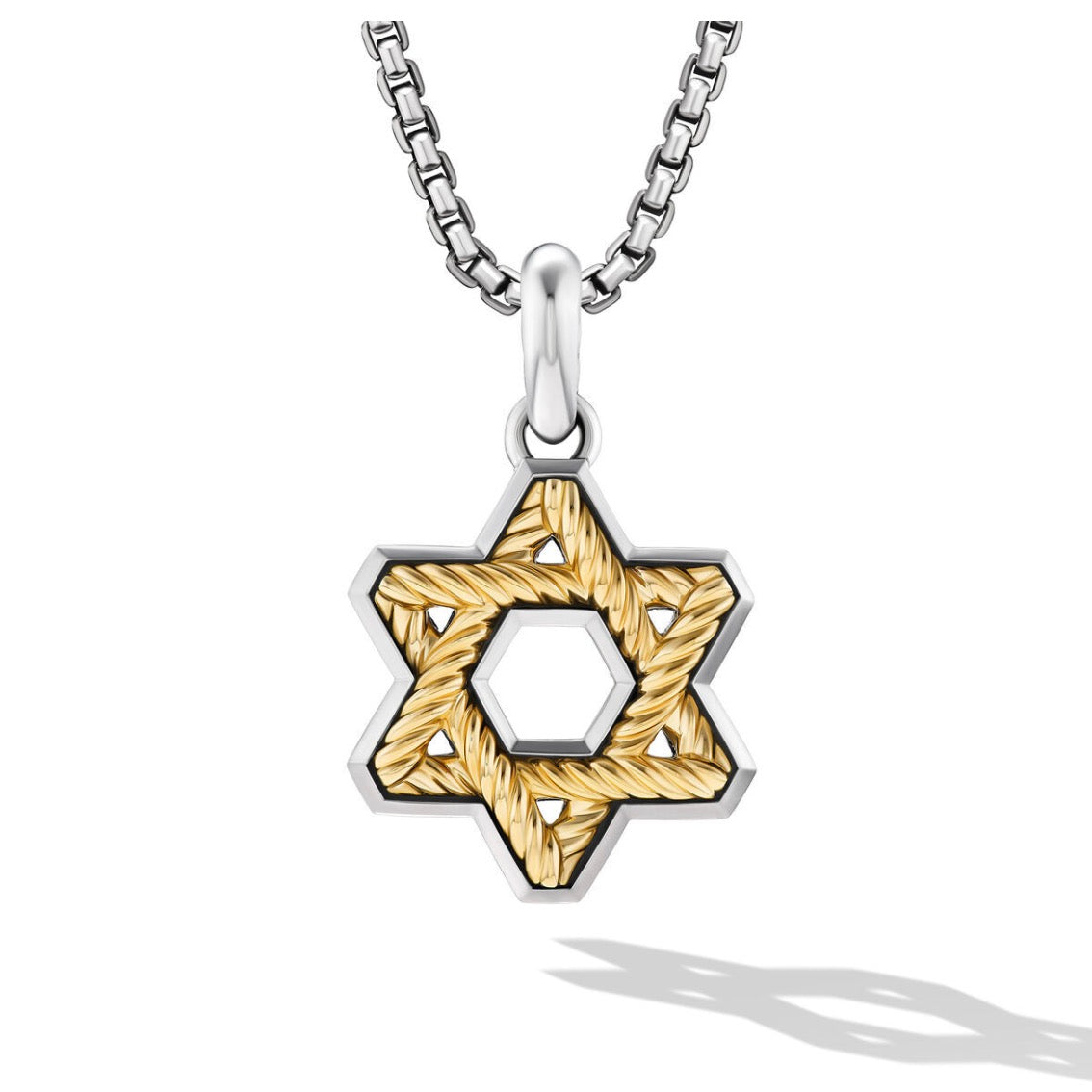 Cable Star of David Amulet in Sterling Silver with 18K Yellow Gold, 19mm