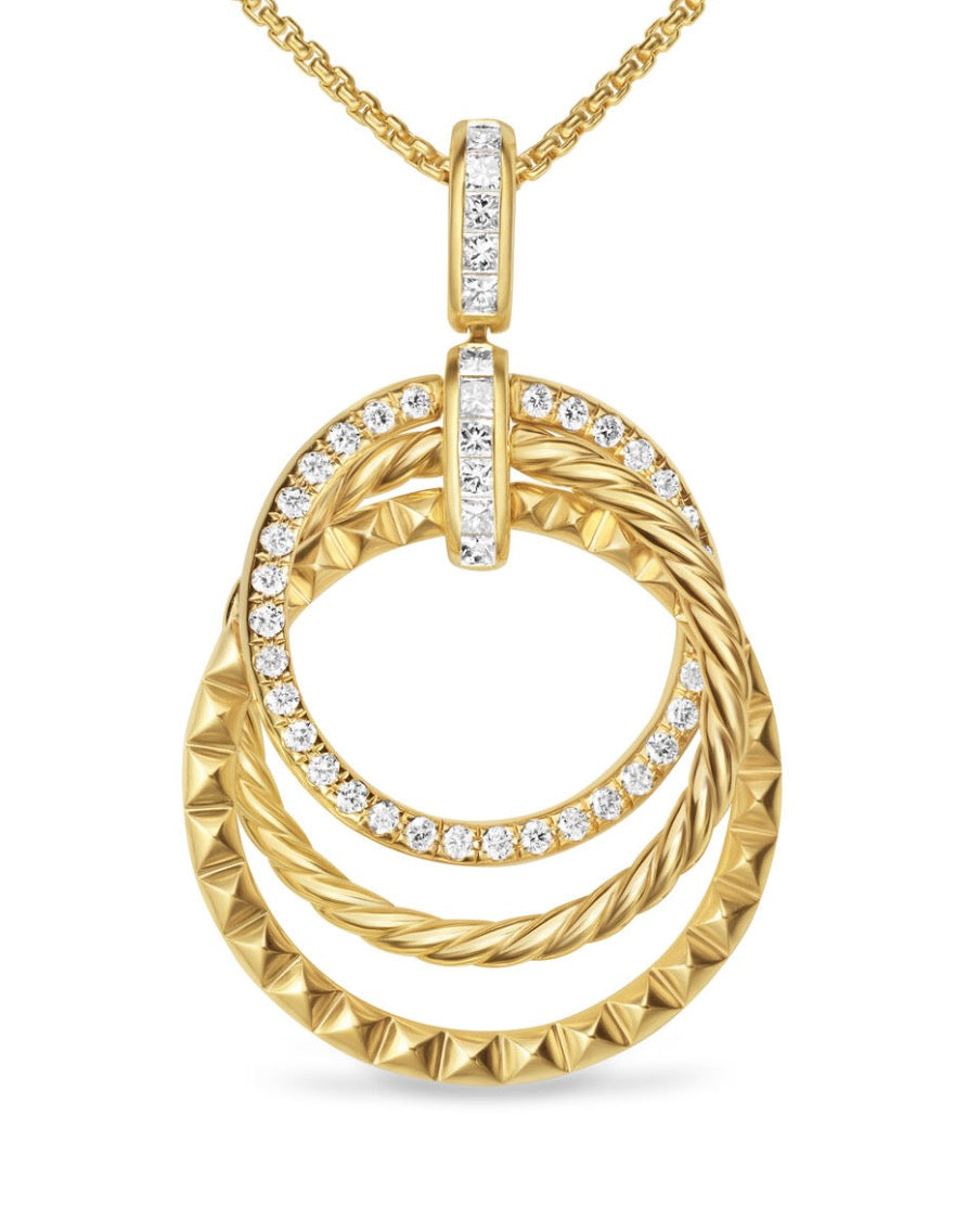 Crossover Trio Pendant Necklace in 18K Yellow Gold with Diamonds, 24mm