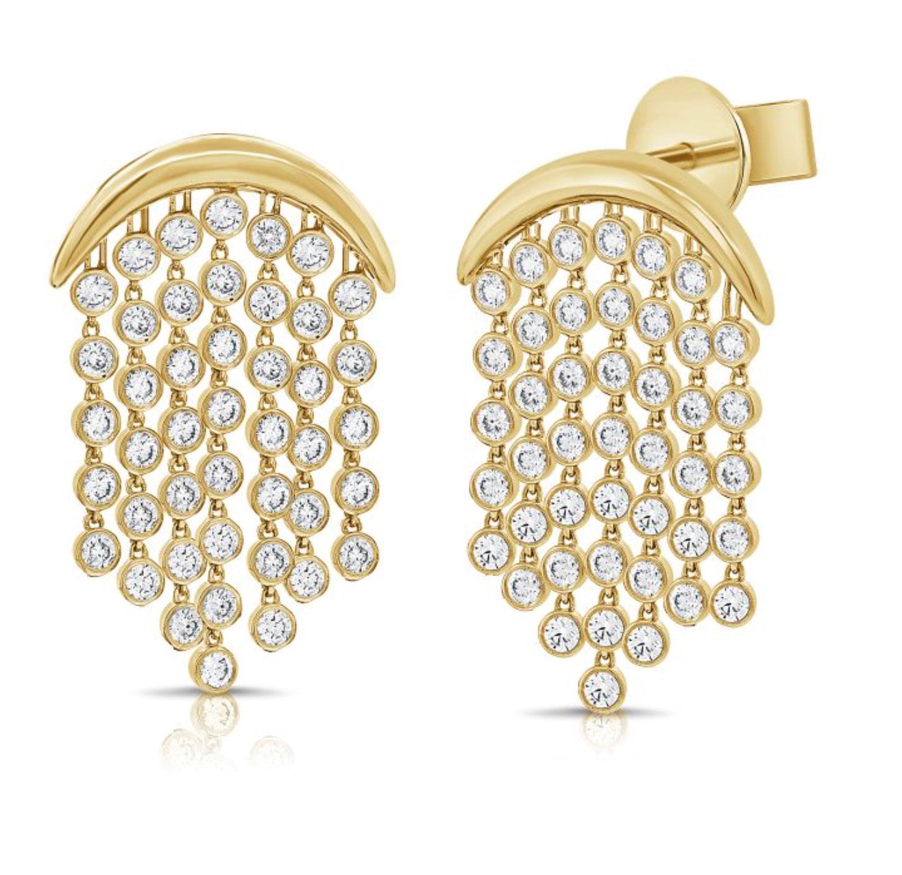 Diamond Bezel Set 7 Row Drop Earrings