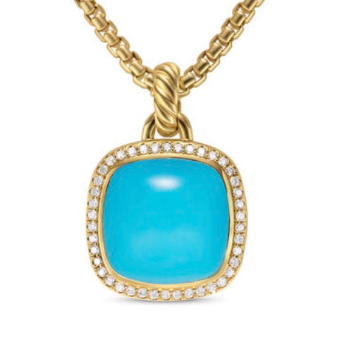 Albion® Pendant in 18K Yellow Gold with Turquoise and Diamonds, 15mm