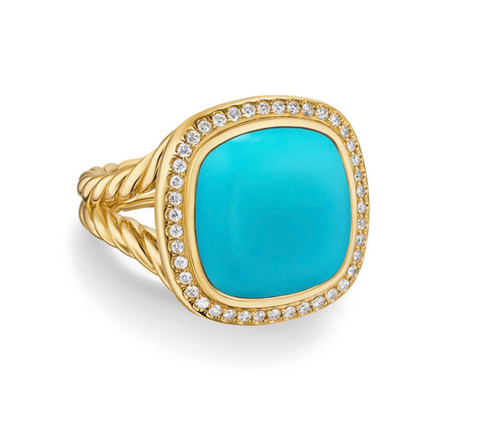 Albion® Ring in 18K Yellow Gold with Turquoise and Diamonds, 15mm