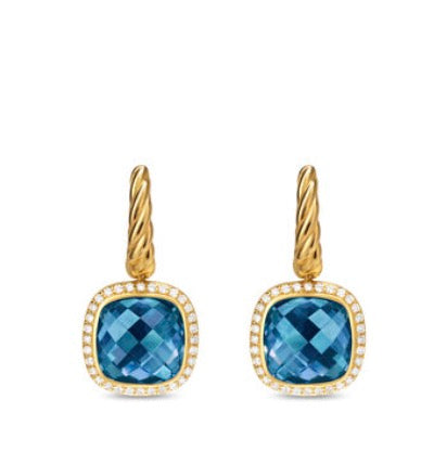 Albion® Drop Earrings in 18K Yellow Gold with Hampton Blue Topaz and Diamonds, 10mm