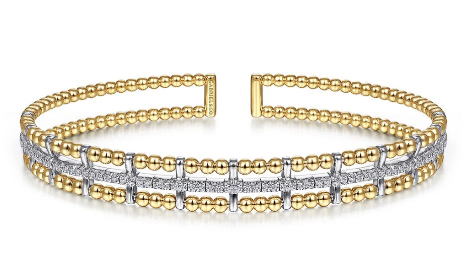 3-Row Beaded Cuff Bracelet with Diamond Pave