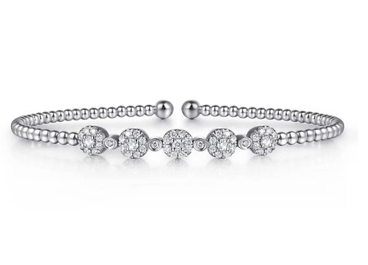 Beaded Diamond Bangle Bracelet with Milgrain Diamonds