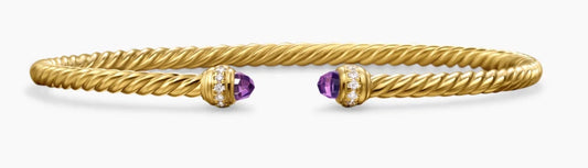 Cablespira Flex® Bracelet in 18K Yellow Gold with Amethyst and Diamonds, 4mm