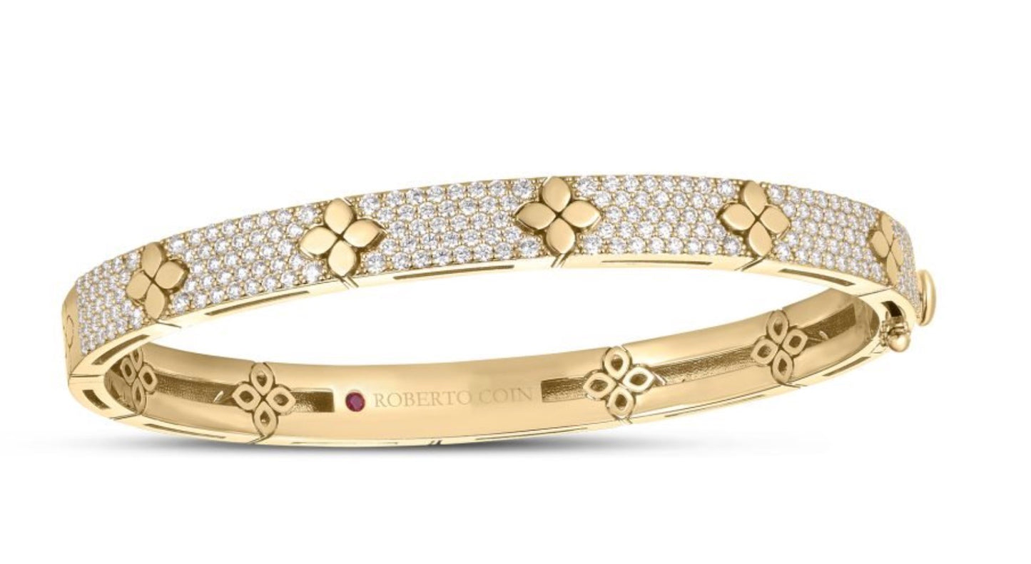 'Love in Verona' Pave Diamond and Polished Flower Bangle Bracelet