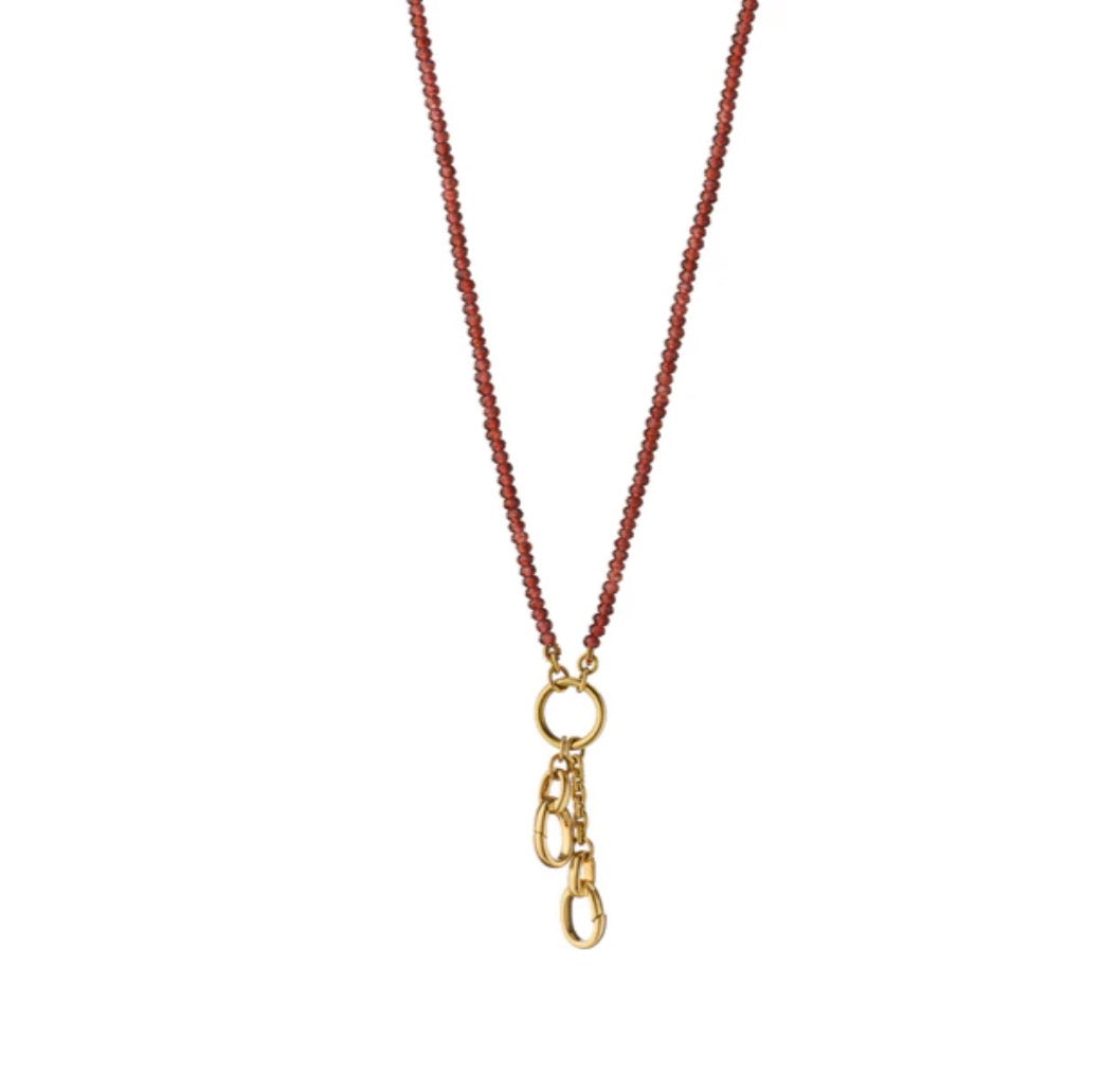 Faceted Garnet Stone Chain Necklace with Charm Stations