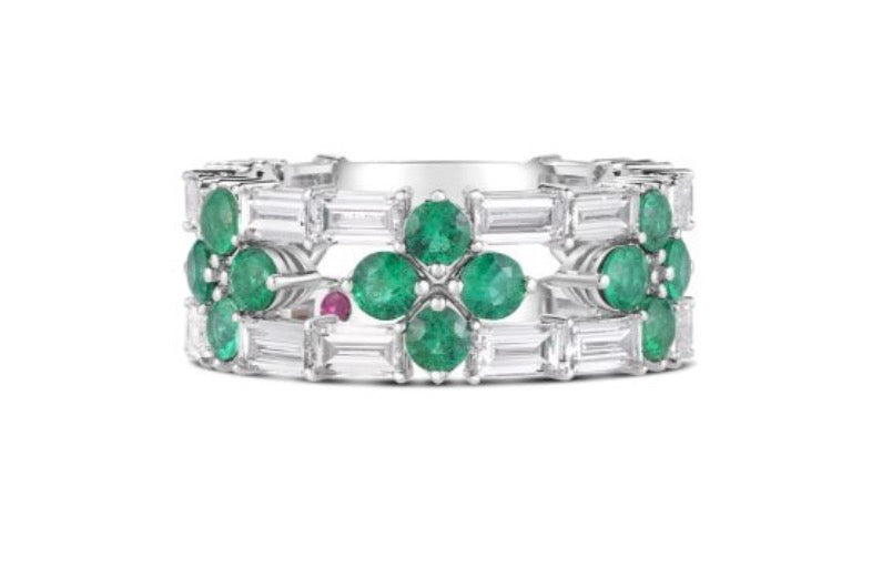 'Love in Verona' Diamond and Emerald Open Frame Ring