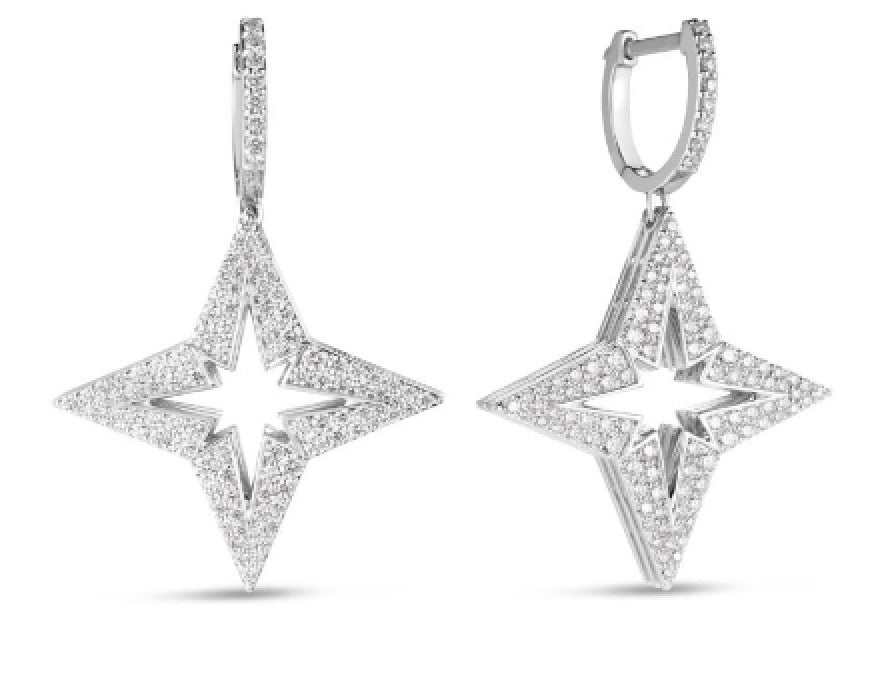 Medium Pave Diamond Star Dangle Earrings