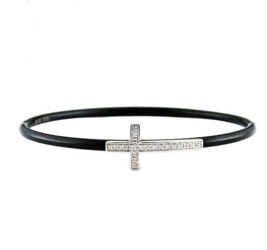 Black Bangle with Diamond Cross