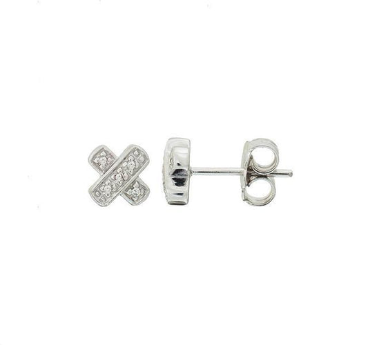 Silver Diamond "X" Earrings