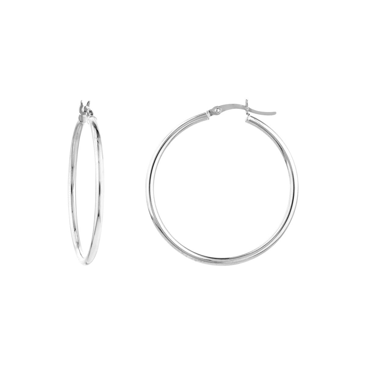 35mm Lightweight Hoop Earrings in White Gold