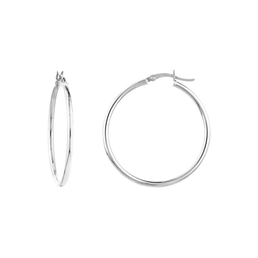 35mm Lightweight Hoop Earrings in White Gold