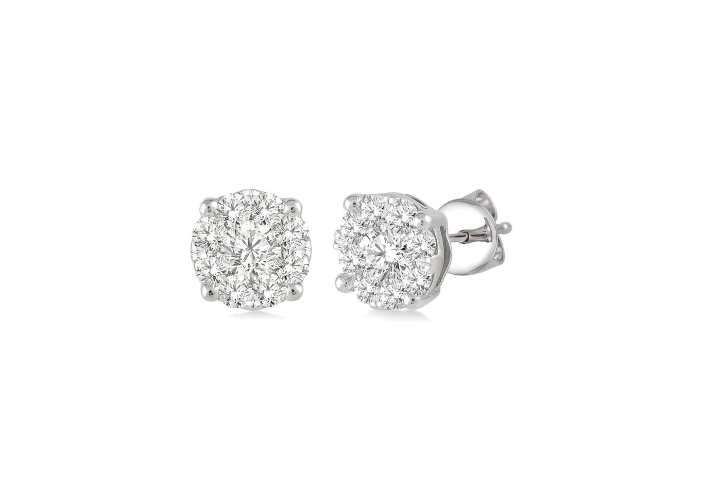 Round Diamond Cluster Stud Earrings