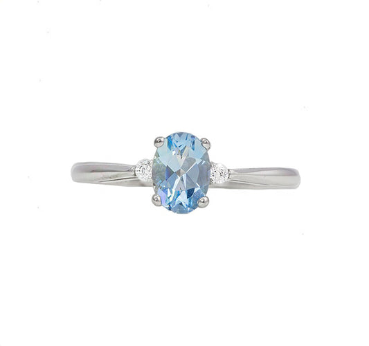 Oval Aquamarine with Diamond Accent