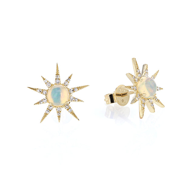 Opal and Diamond Starburst Stud Earrings