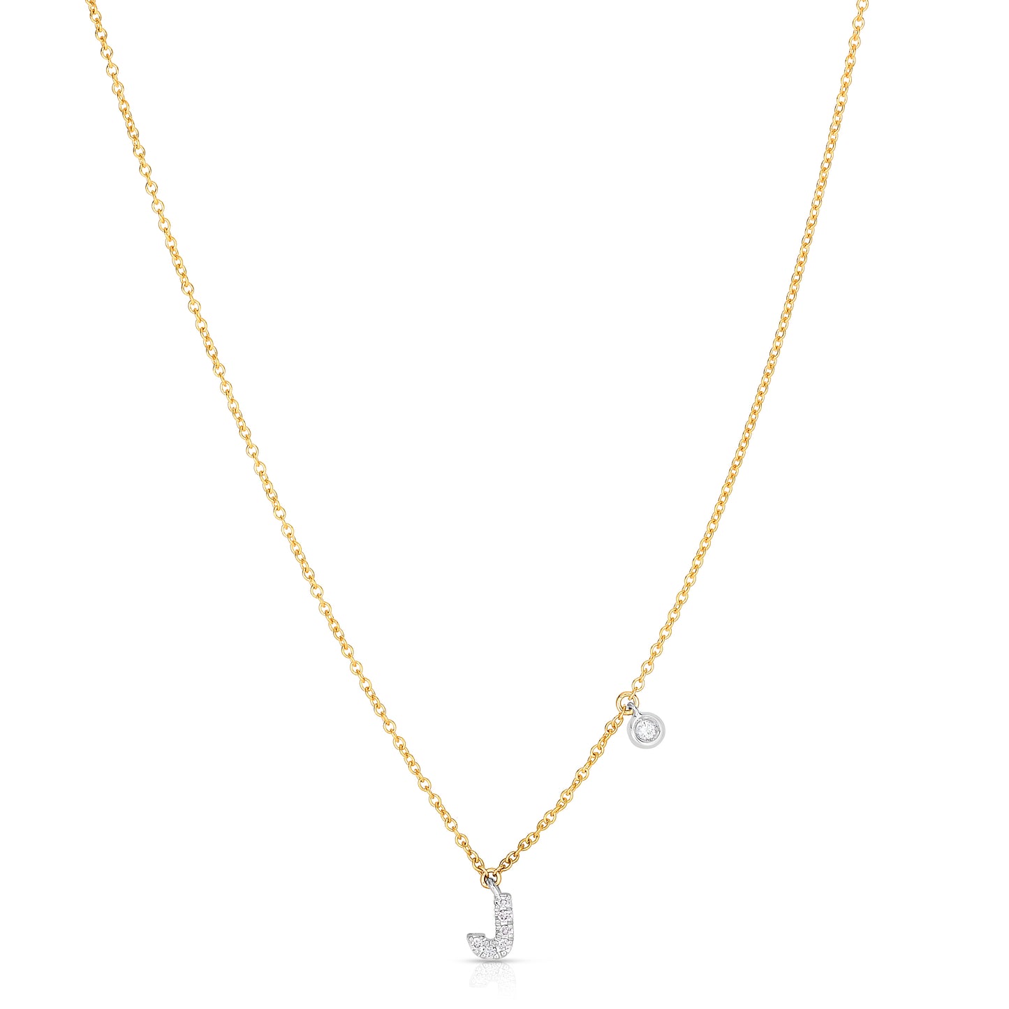 J Initial Necklace with Bezel Set Diamond