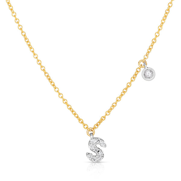 S Initial Necklace with Bezel Set Diamond