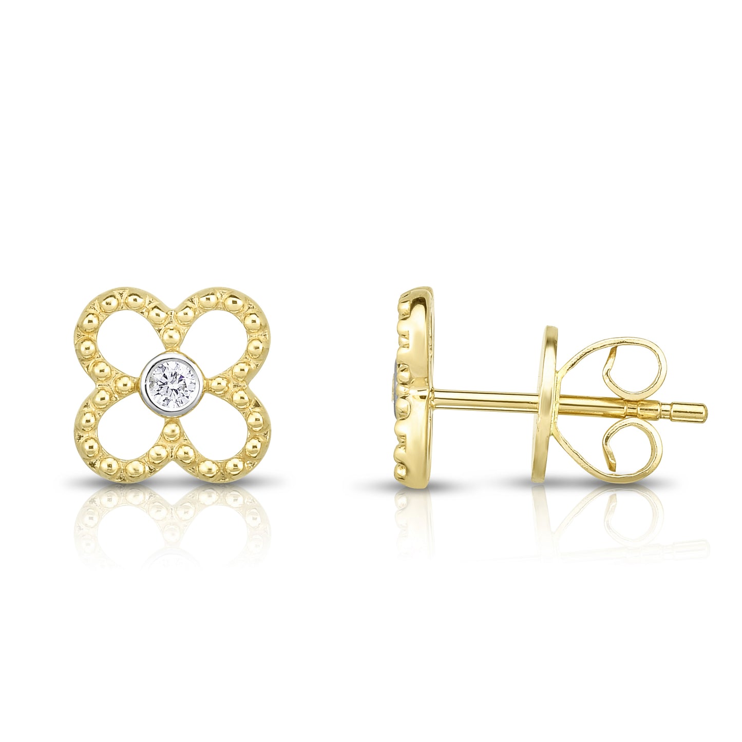 4-Leaf Outline Studs with Diamond Center