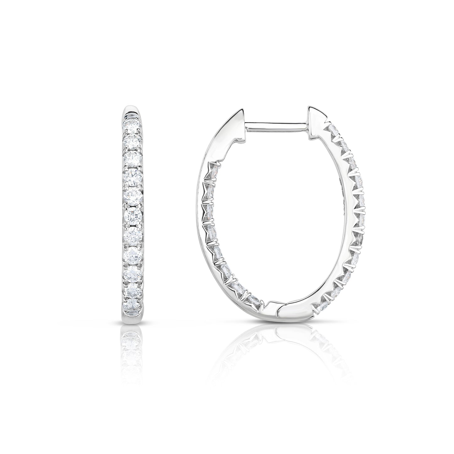 14k White Gold Oval French Cut In/Out Hoops