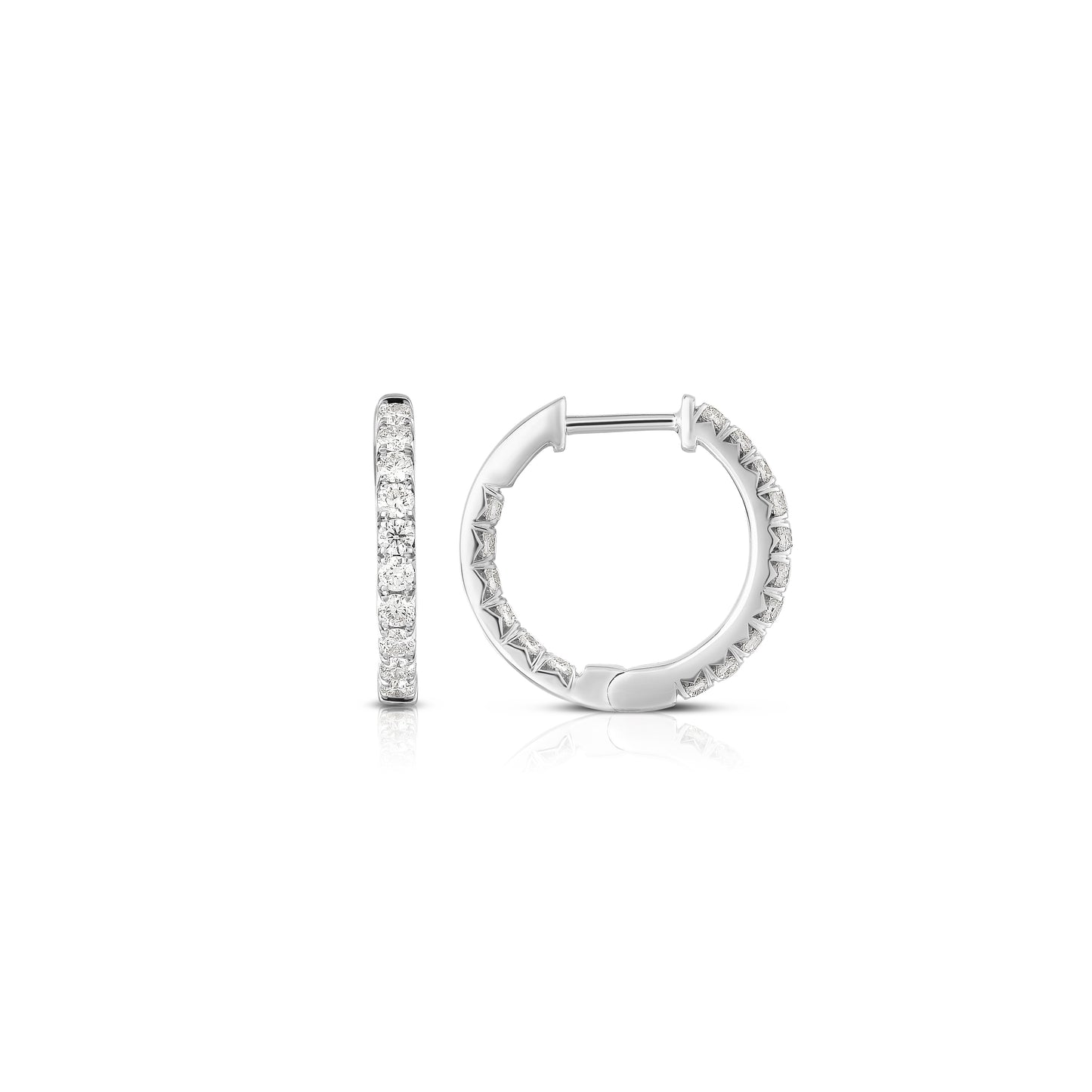 14k White Gold French Cut In/Out Hoops