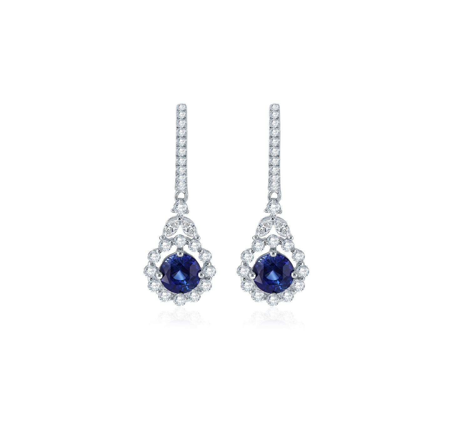 Blue Sapphire & Diamond Huggie Drop Earrings