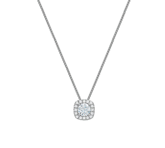 Cushion Halo Pendant Necklace .50tw