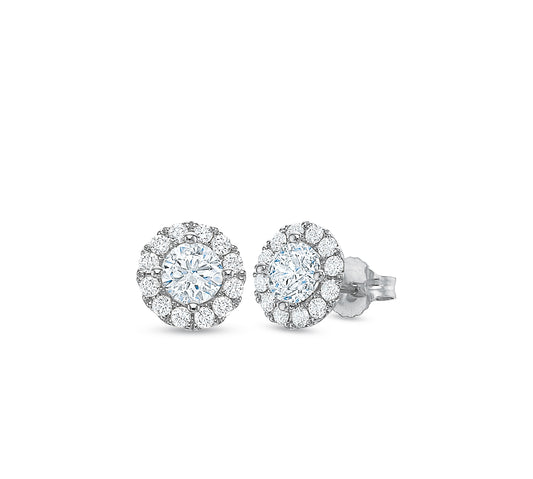 Round Diamond Halo Stud Earrings 1.45tw