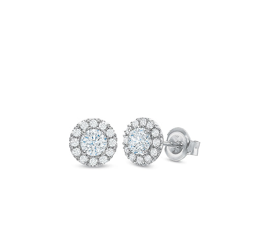 Round Diamond Halo Stud Earrings .75tw