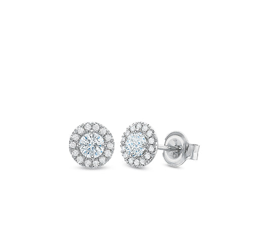 Round Diamond Halo Stud Earrings .50tw