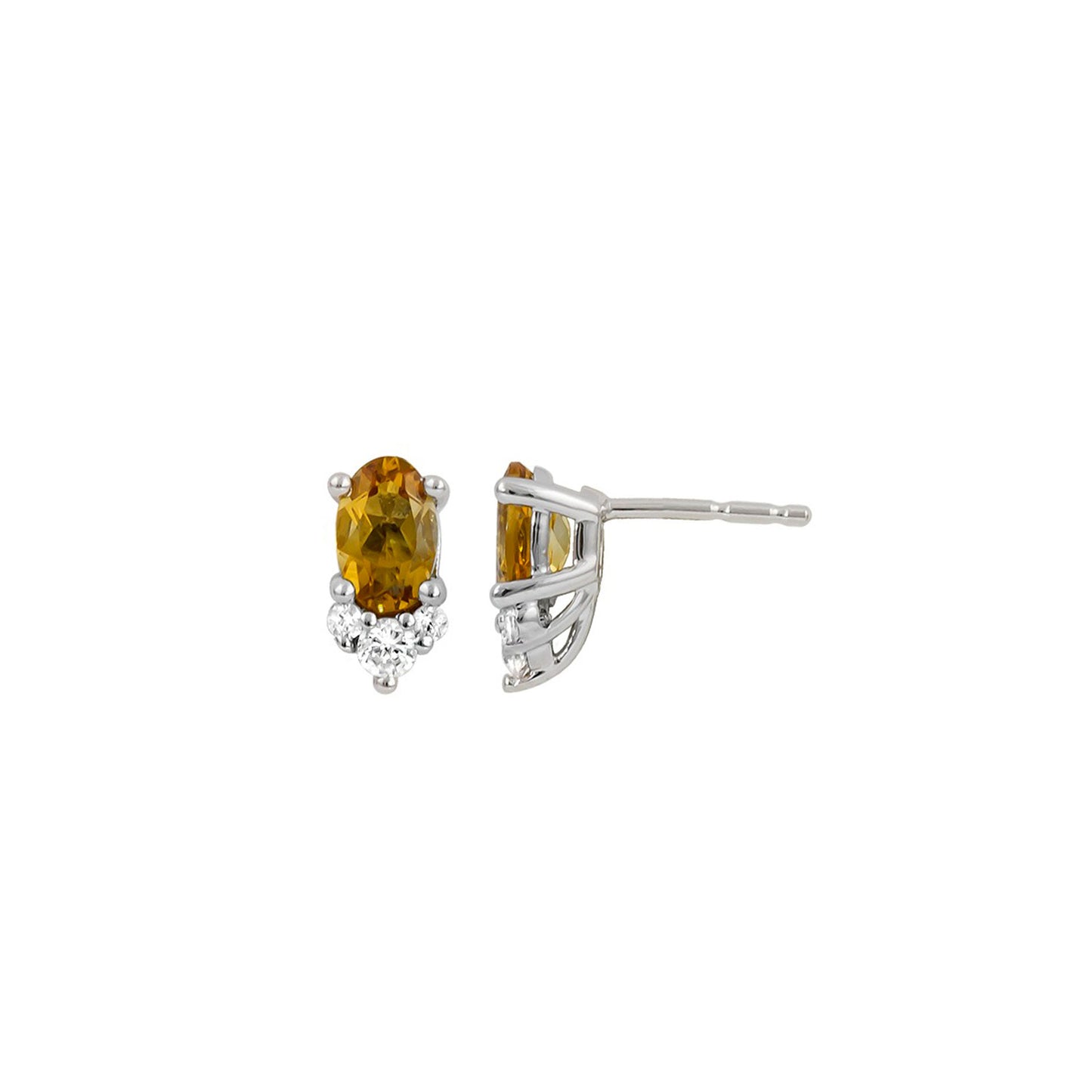 Oval Citrine & Diamond Stud Earrings