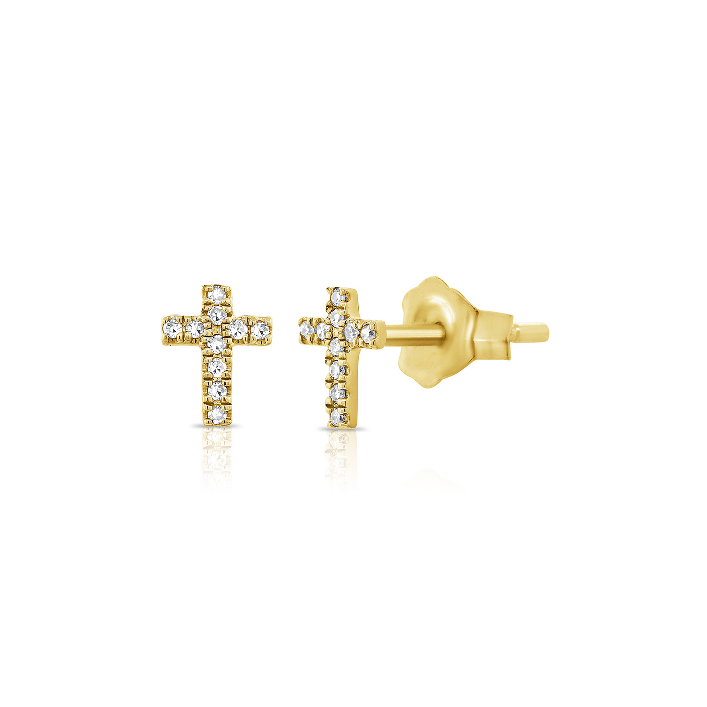 Pave Diamond Cross Stud Earrings in Yellow Gold